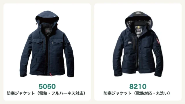 電熱パッドに対応するバートルの防寒ジャケット5050と8210