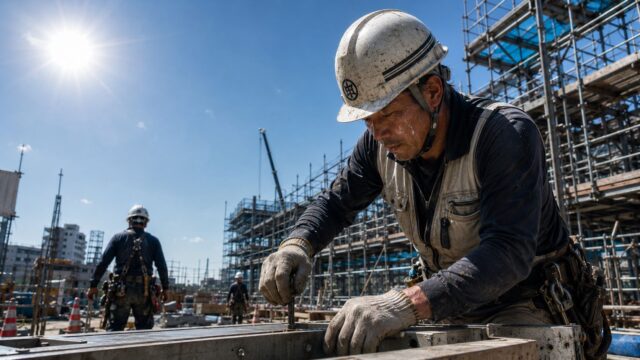 灼熱の中で作業をする職人さん