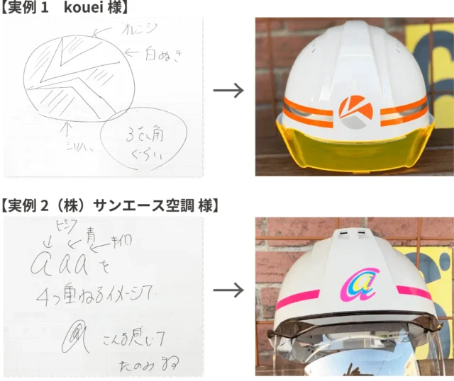手書きのイメージから仕上げた名入れヘルメットの制作事例