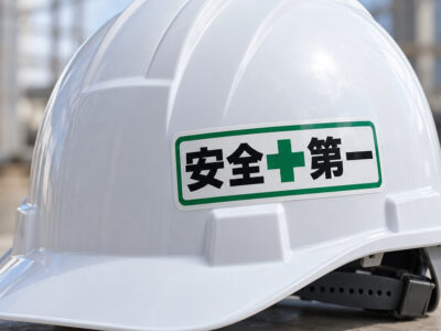 安全第一のステッカーを貼っている白いヘルメット