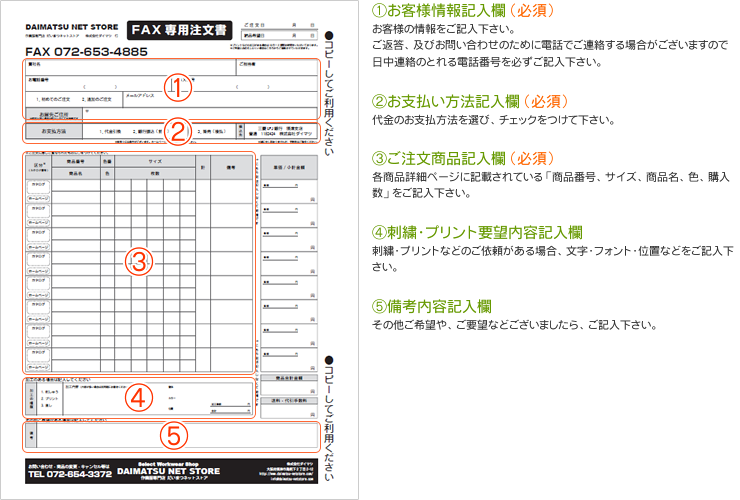 FAX注文用紙の記載方法