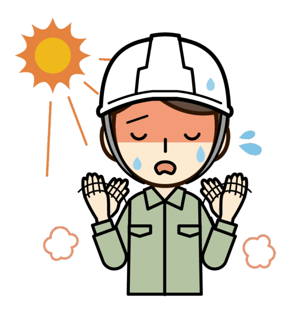 現場作業で暑さに参っている男性のイメージイラスト