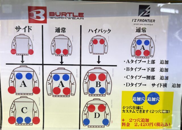 バートルエアークラフトファン4つ穴仕様のバリエーション