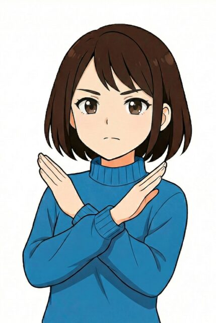 キャラクターがバツ印を作っている