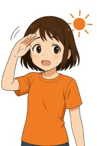 暑い表情をしている女性