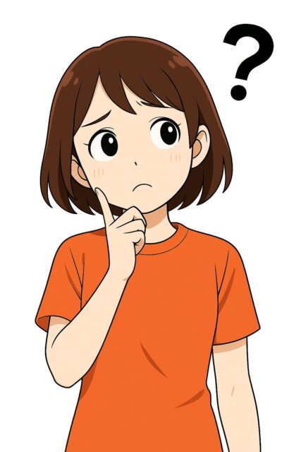 谷が疑問を浮かべているイラスト_半袖バージョン
