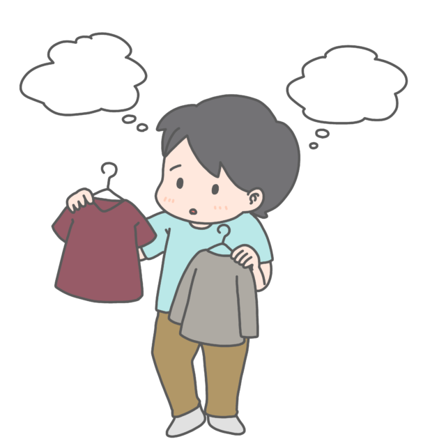 服が選べない男性のイラスト